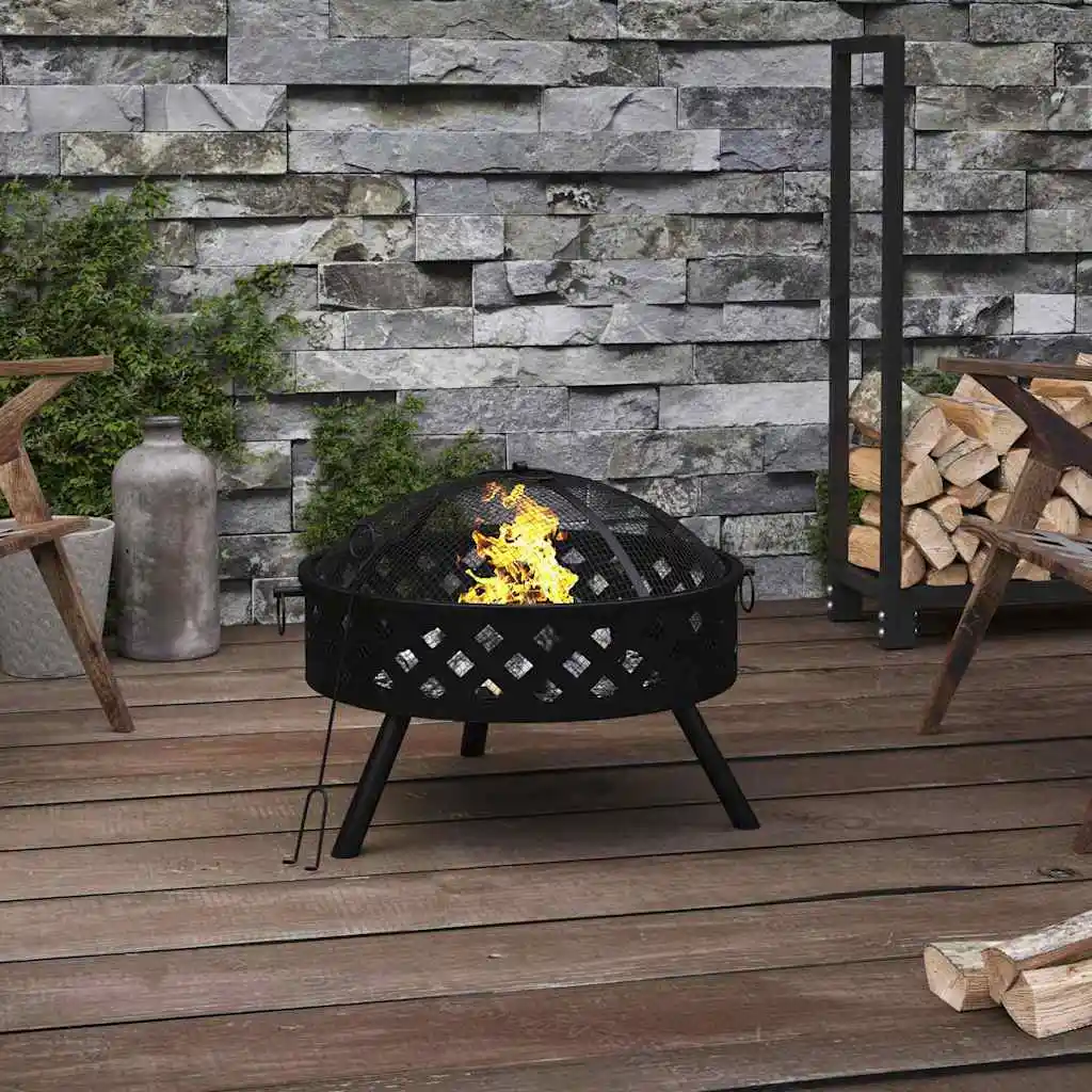 Brasero de leña de 58 cm XXL de acero con palanca para jardín, patio y camping al aire libre