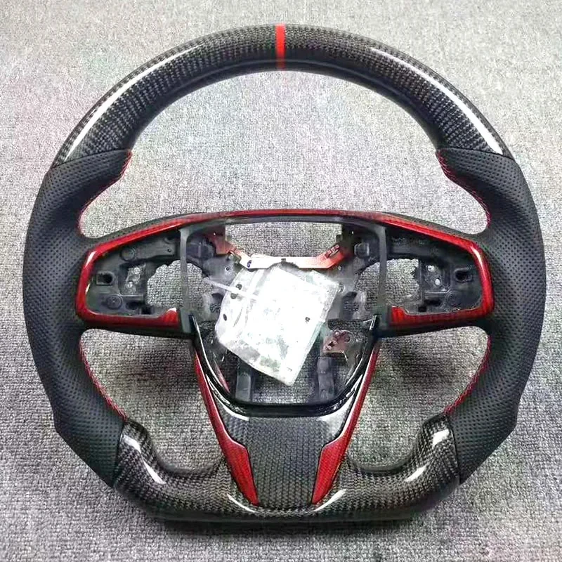 Leather carbon fiber steering wheel FOR Honda Civic Racing steering wheel for 2007 2008 2009 2010 2011 2012 2013-2021