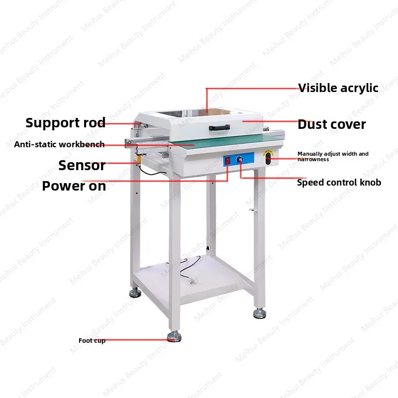 طاولة توصيل SMT مع غطاء غبار مع ناقل زجاج شبكي مرئي 0.6 متر ناقل لوحة دوائر منضدة العمل