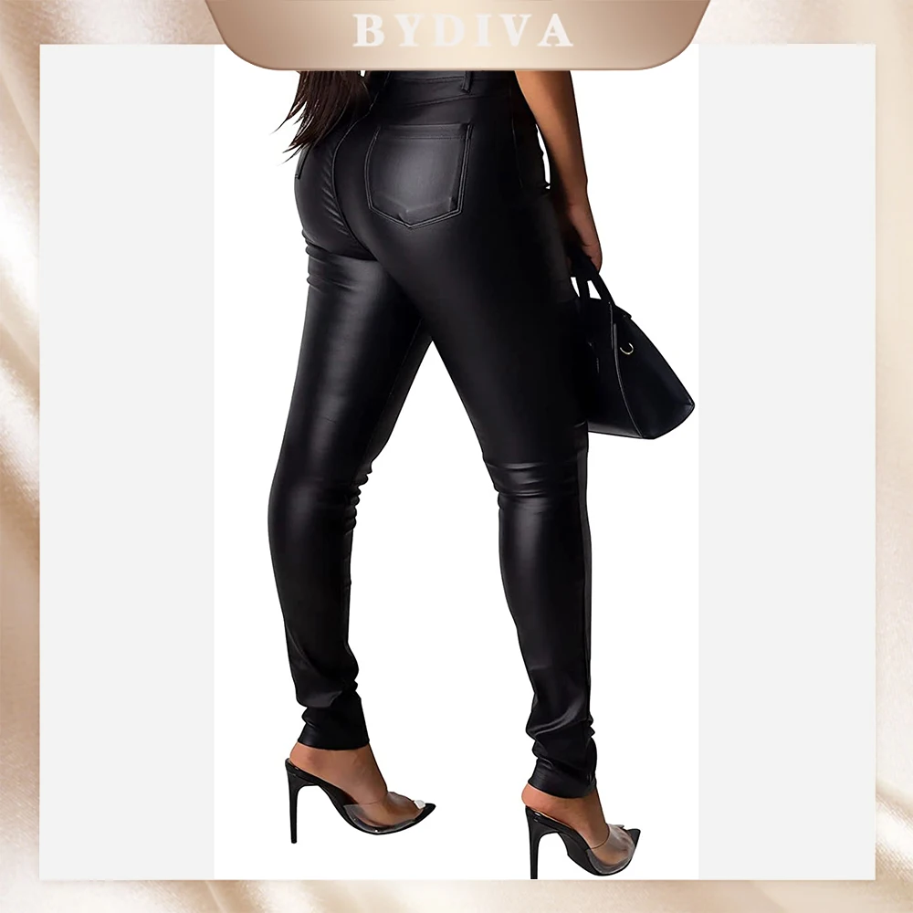 Bydiva Skinny Pu Leather Club Outfits Sexy Vrouwen Party High Street Leer Toevallige Comfortabele Broek