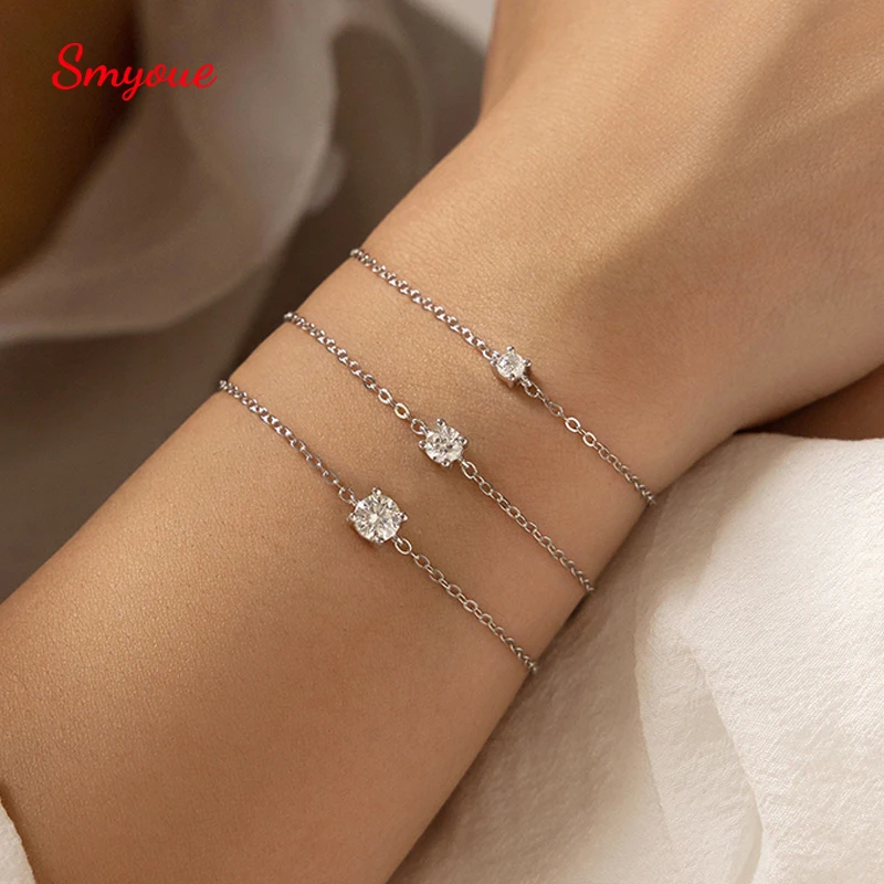 

Модные браслеты Smyoue с муассанитом 0,1-0,5 карата для женщин, элегантные регулируемые цепочки с лабораторными бриллиантами, серебро 925 пробы, свадебные украшения