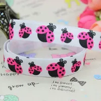 DHK 5/8 inch 5yards Fold Over Elastic FOE ladybug printed ribbon headband  hair band  diy decoration OEM Wholesale C275