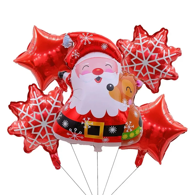 5pcs Christmas Aluminum Film Balloon Set with Merry Christmas Party Theme Decoration Balloon Santa Claus Snowflake Gift Decor