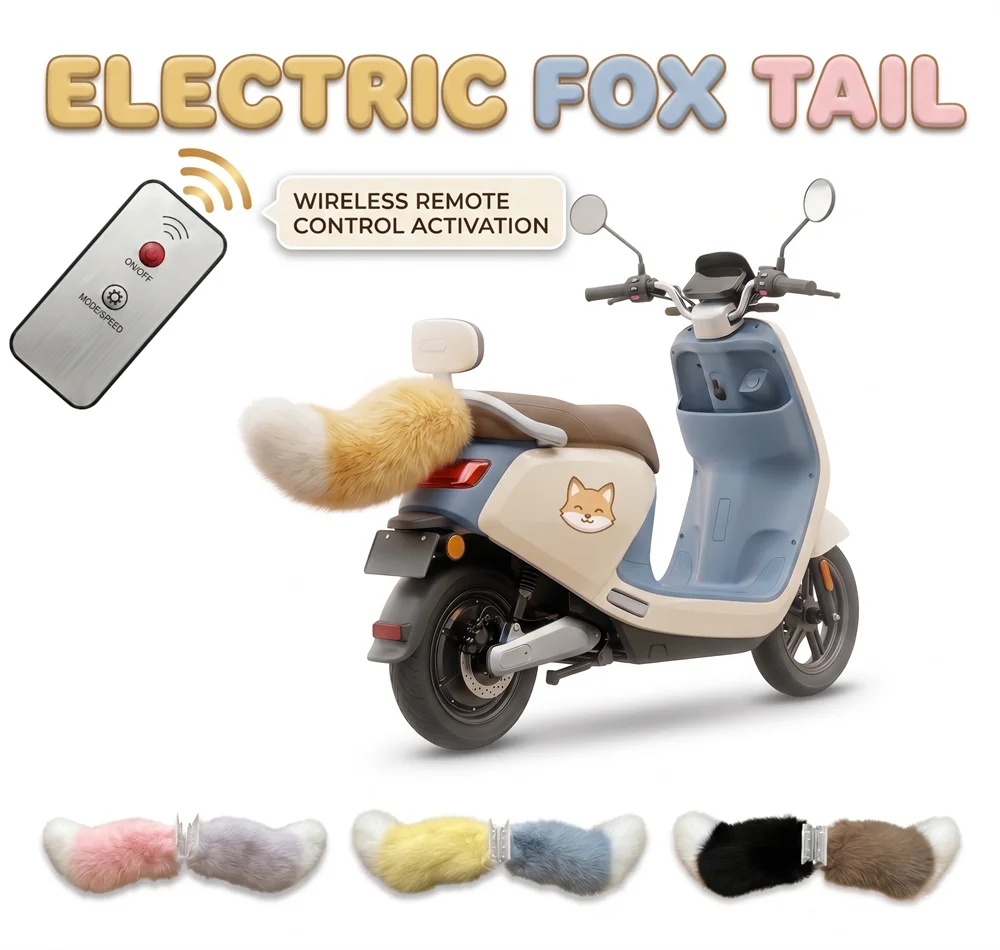 Motorcycle Car Tail Kawaii Car Decoration Electric Scooter Wagging Tail Rechargeable Plush Fluffy Tail For The Car