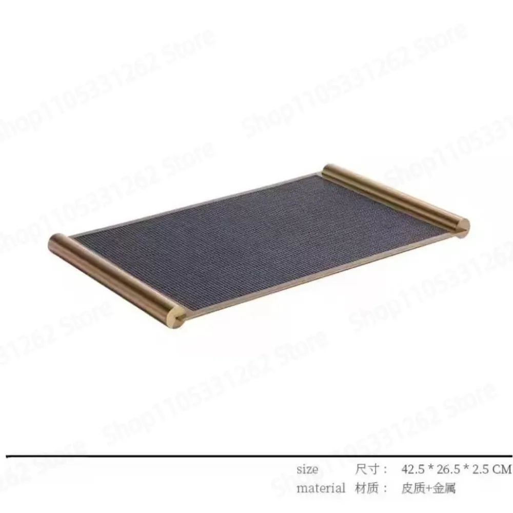 Modern light luxury leather woven pattern metal tray soft decoration ornament model room study tool kit