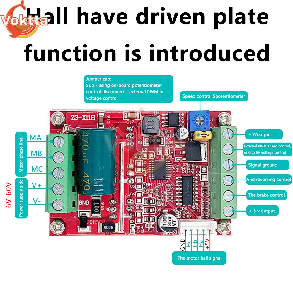 BLDC Three Phase DC Brushless Motor Controller DC6-60V DC9-60V 400W PWM Hall Motor Control Driver Board Motor Speed Controller