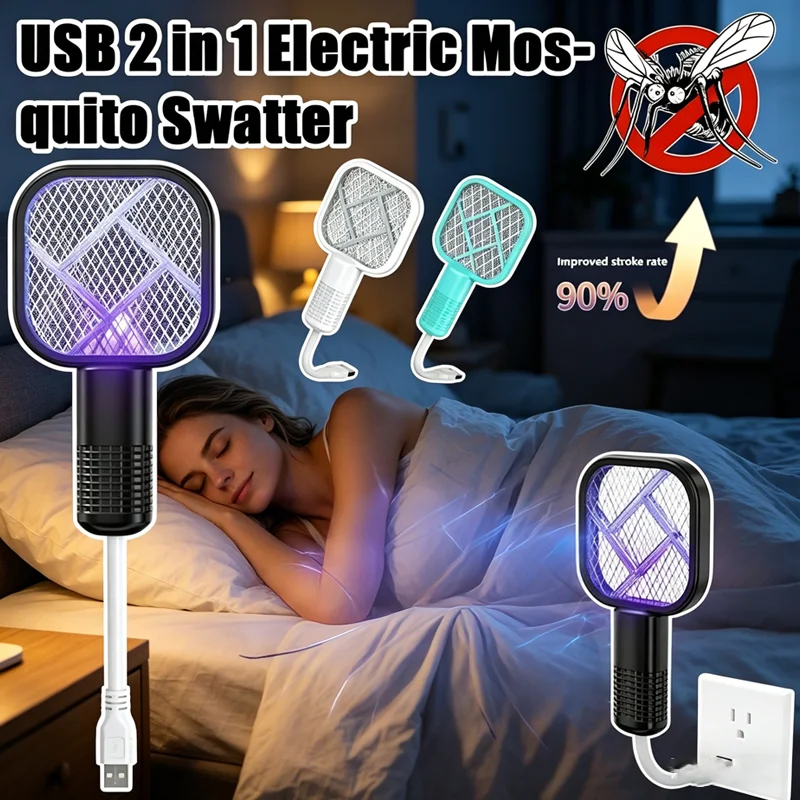 Rechargeable UV Bug Zapper Electric Mosquito Swatter Portable Fly Killer Insect Racket for Outdoor Pest Control Camping Use
