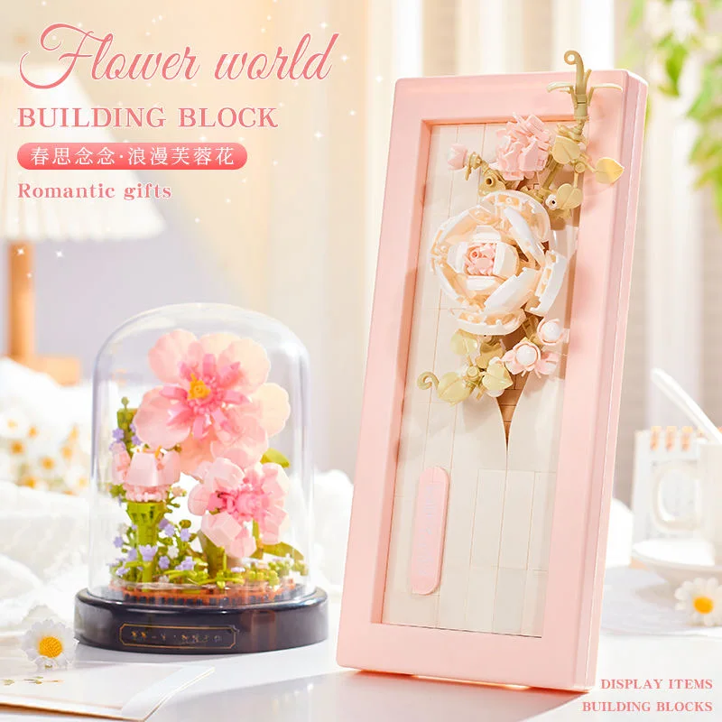 Flower Bouquet Building Block Photo Album Eternal Artificial Bonsai Model Assembly Plastic Plant Brick Home Decor BirthdayGift