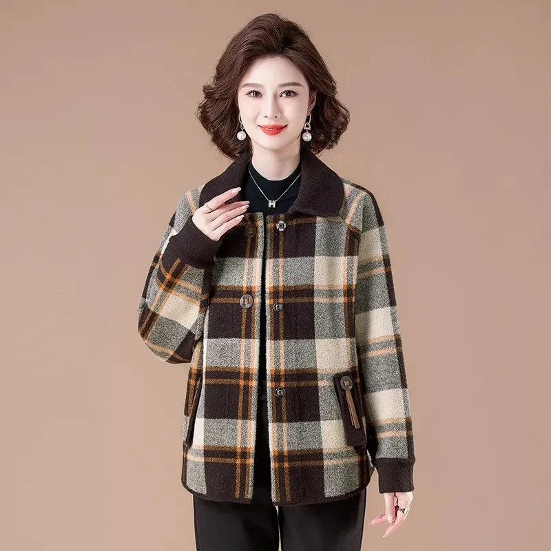 Chaqueta de lana holgada para mujer, abrigo corto de celosía coreana, prendas de vestir exteriores, otoño e invierno, novedad