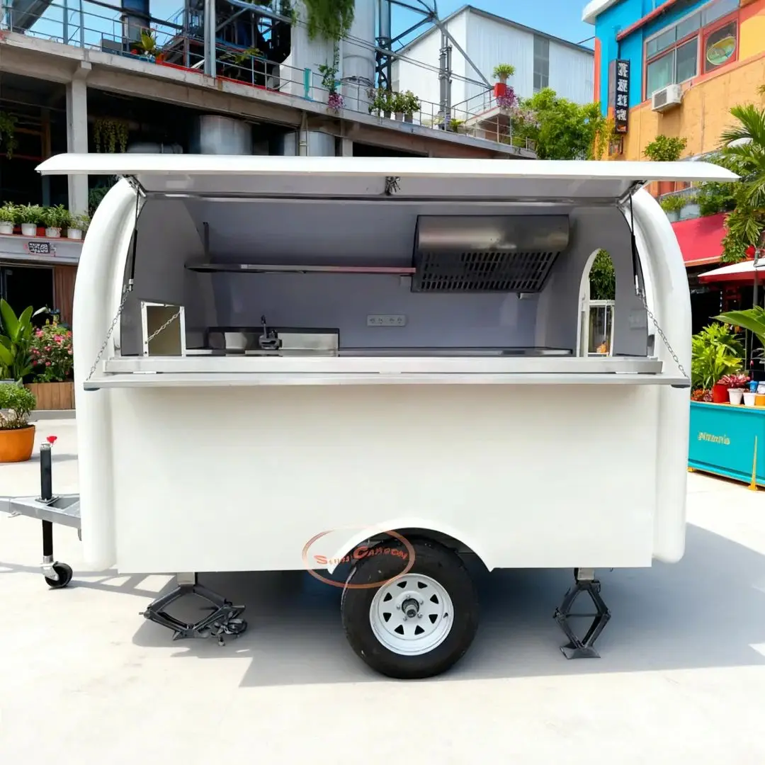 

Stainless Steel Mobile Food Truck Kitchen Cart Fast Food Vending Trailer with Sink And Storage Cabinets for Catering