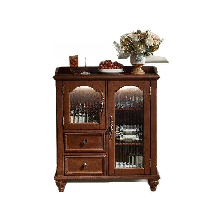 

American solid wood tea cabinet retro ultra-thin storage cabinet dining side cabinet living room wall storage small side