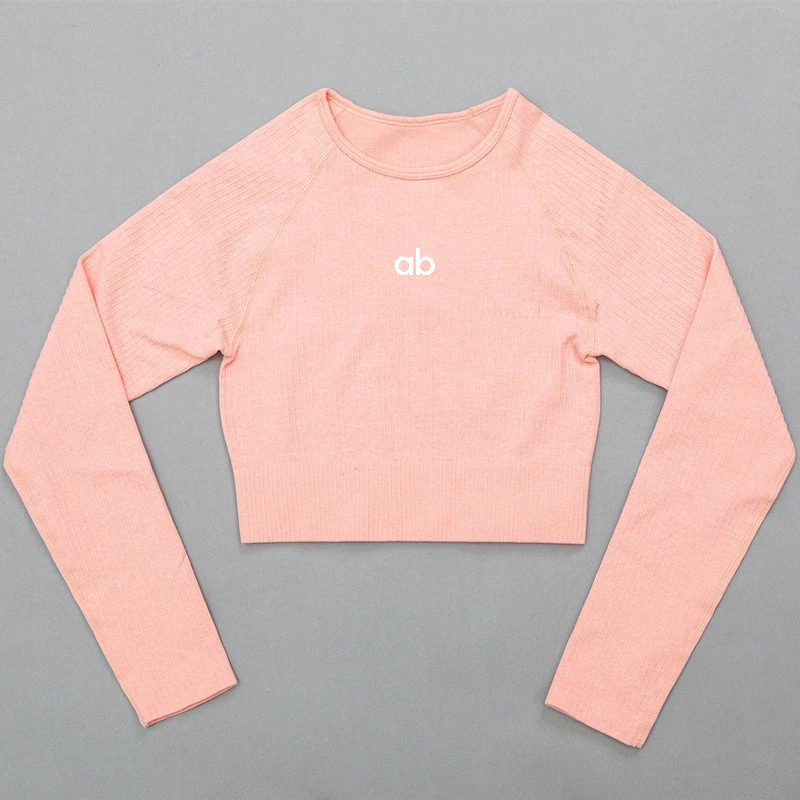 Women Ribbed Seamless Long Sleeve Crop Top Yoga Shirt Slim Fit Athletic T-Shirt Gym Fitness Running Workout Sportswear