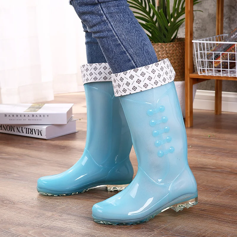 Women\'s Fashion High-top Autumn Biker Rain Boots for Girls 2022 Women Non-slip Waterproof PVC Spring Platform Water Shoes Ladies