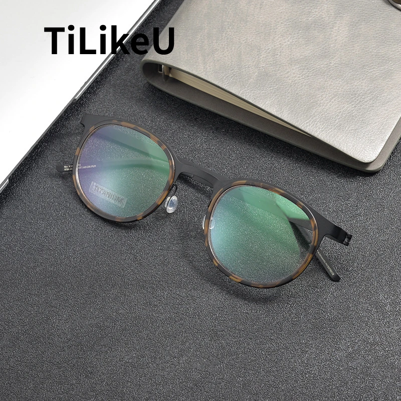 Denmark  Brand Design Ultra-thin Pure Titanium Retro Round Screwless Men and Women Eyeglasses Frame Vintage Full Glasses Eyewear