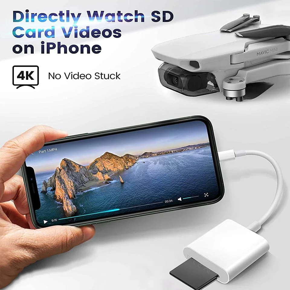 Card Reader for iPhone USB Memory Card Reader Trail Game Camera Viewer SD Card Reader Adapter for Camera Samsung Xiaomi iPad