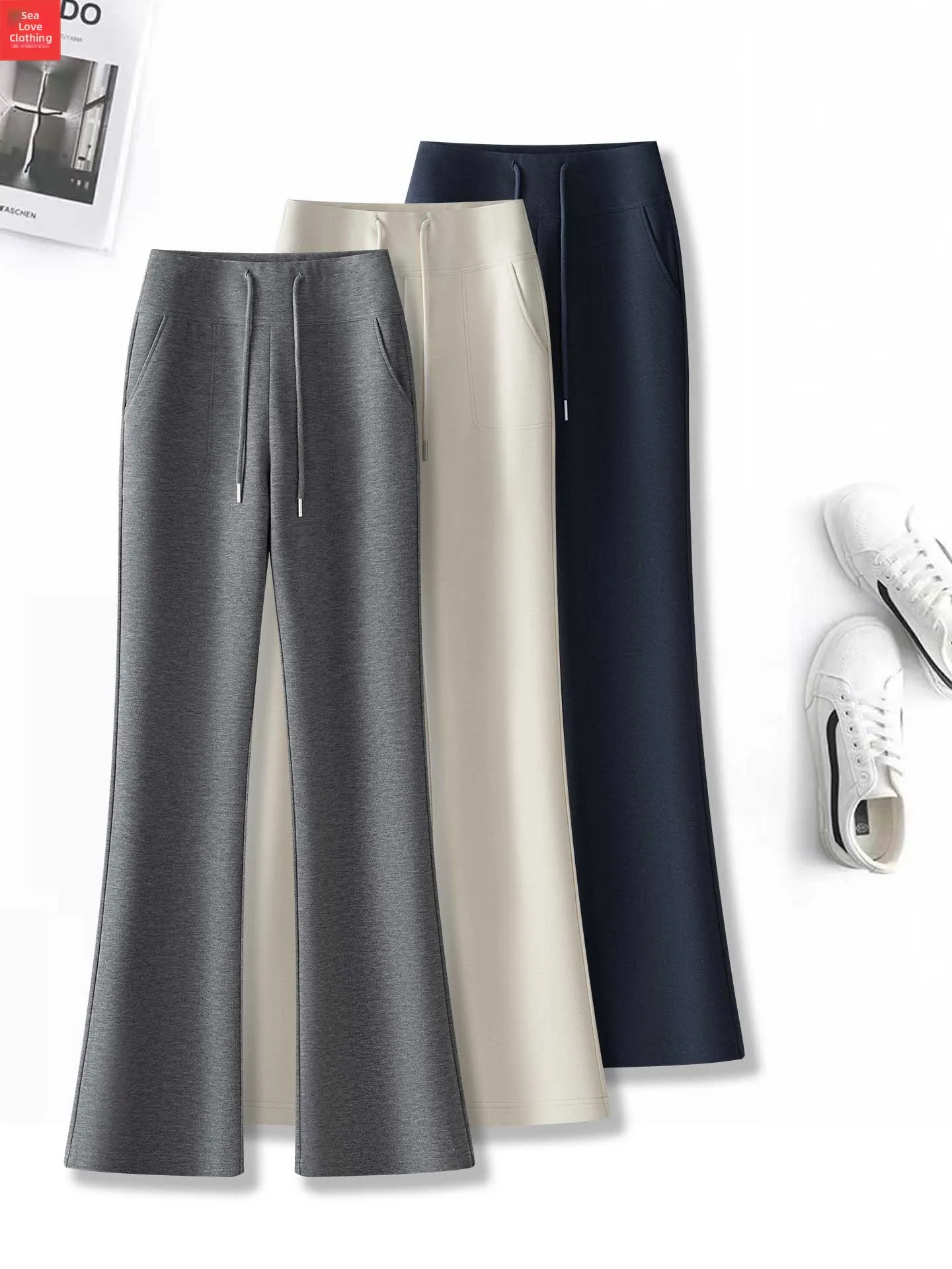 High Waist Acetate Wool Casual Yoga Pants Women's Autumn New Sle Slimming Spor Sweatpants Faionable Wide Leg Pants