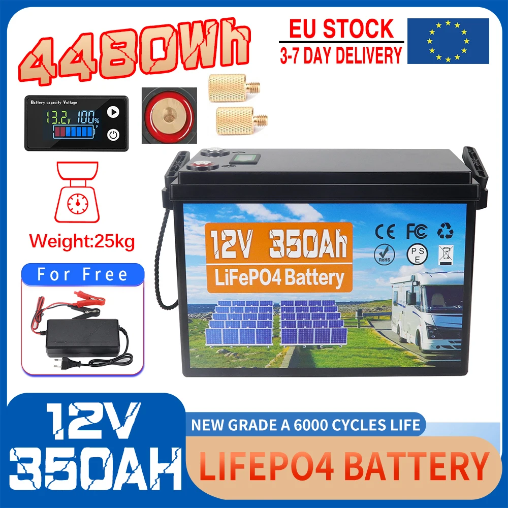 12V 24V 100AH 150AH 200AH 350AH Lifepo4 Batterij met ingebouwde BMS, Graad A Lithium IJzer Fosfaat Batterij voor camper, camping, zonne-energie, boot, golf, belastingvrij