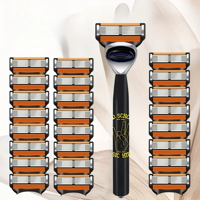 مجموعة ماكينة حلاقة يدوية مكونة من 6 طبقات، مقبض واحد مع 4/8/12/18 عبوات شفرات حلاقة يدوية من الفولاذ المقاوم للصدأ للعناية اليومية بالوجه #1