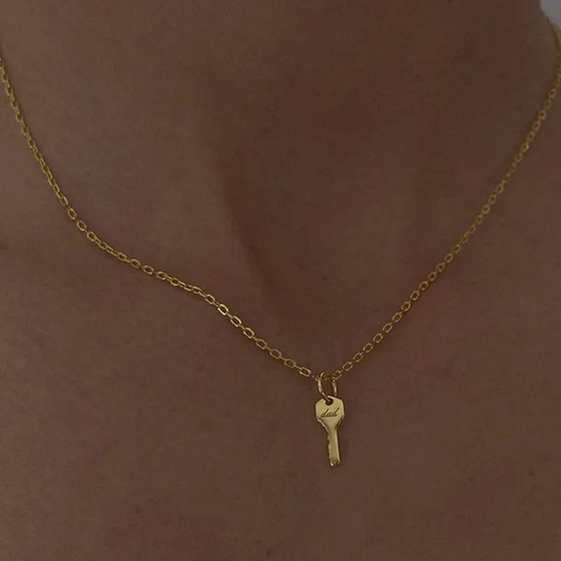 Mom dad letter key pendant necklaces stainless steel necklaces for women simple minimalist stainless steel jewelry new in 2024