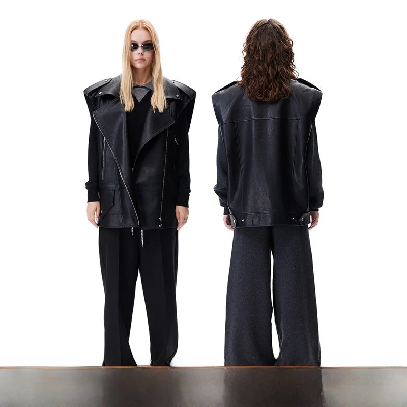 

Оригинальный дизайн Loala Office: стильный жилет Bla Cool Moto с наплечными подушками, модная верхняя одежда из смесового полиэстера с застежкой-молнией.