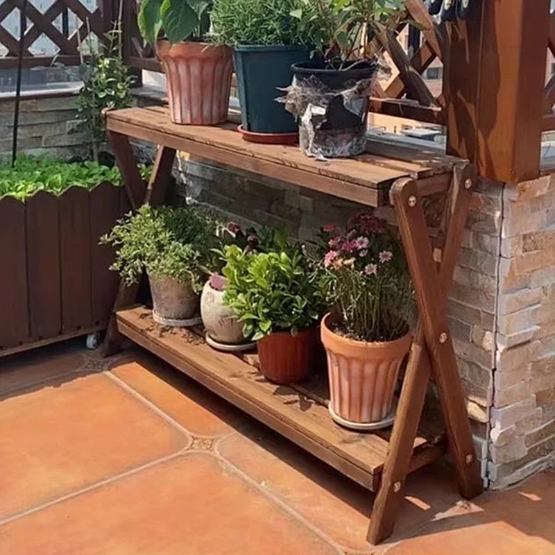 Balcony Shelf Double-layer Interior Decoration Living Room Succulent Balcony Potted Plants Light Luxury Floor-to-ceiling Anticor