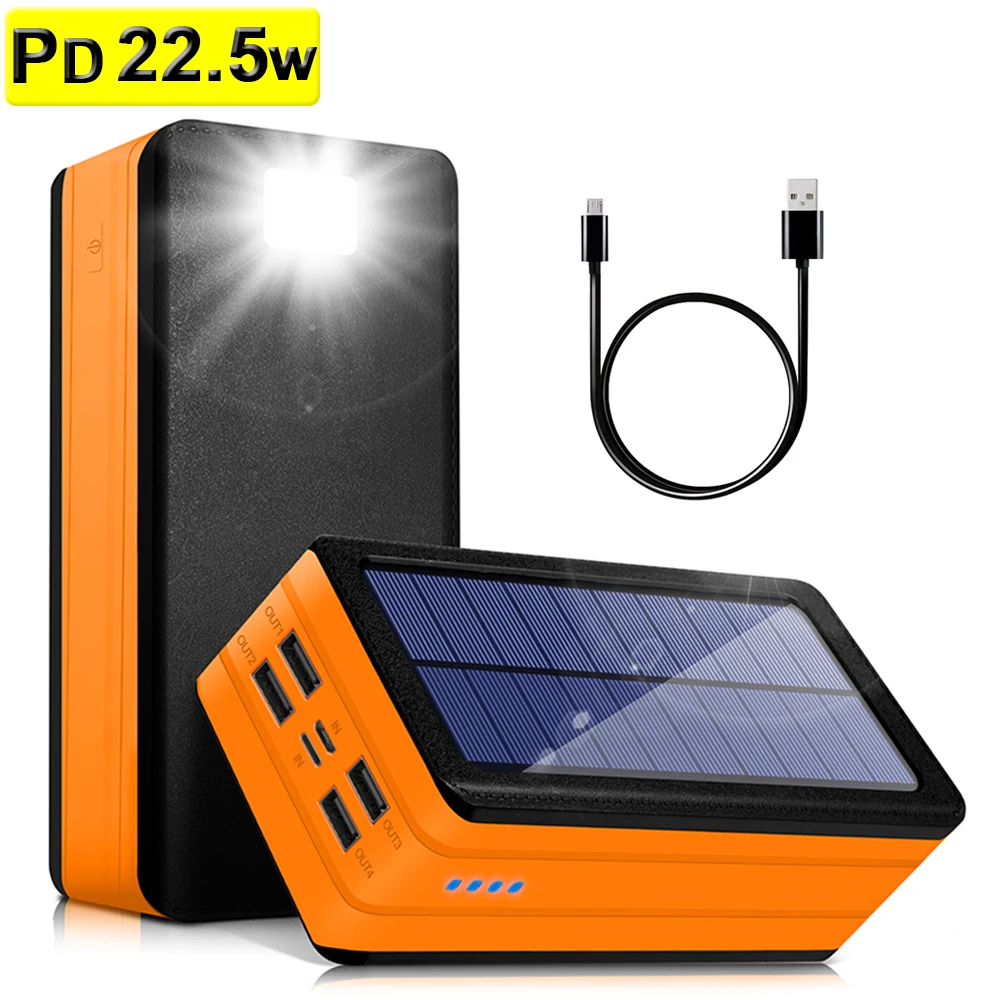 

PD 22.5w 200000mah Solar Power Bank Large Capacity Charger QC 3.0 Fast Charging Led Light Powerbank for iPhone Samsung Tablet
