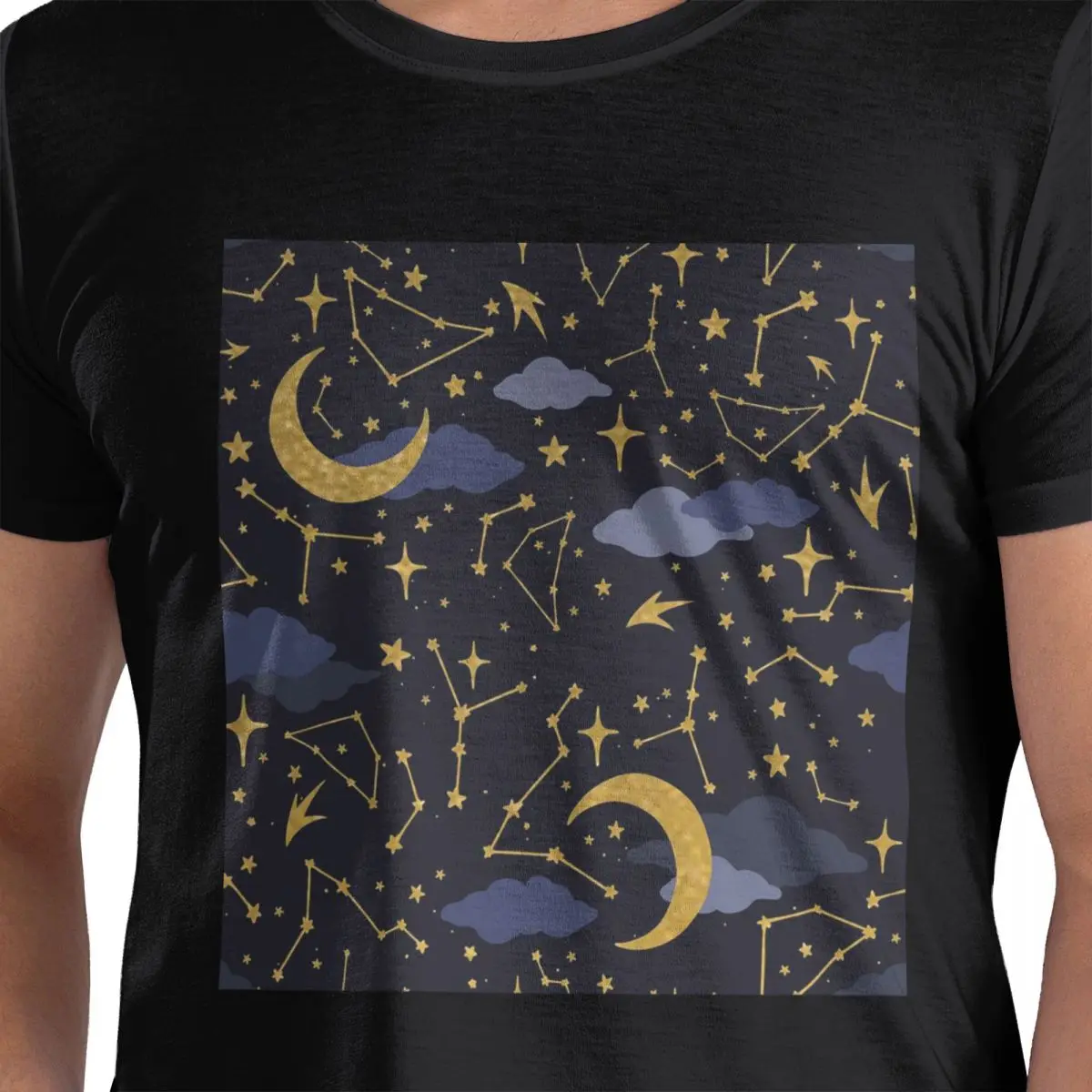 

Night Sky Golden Celestial Stars Zodiac Constellations 100% Cotton T-Shirt Men's Classic T Shirts Men O-Neck Short Sleeve S-6XL