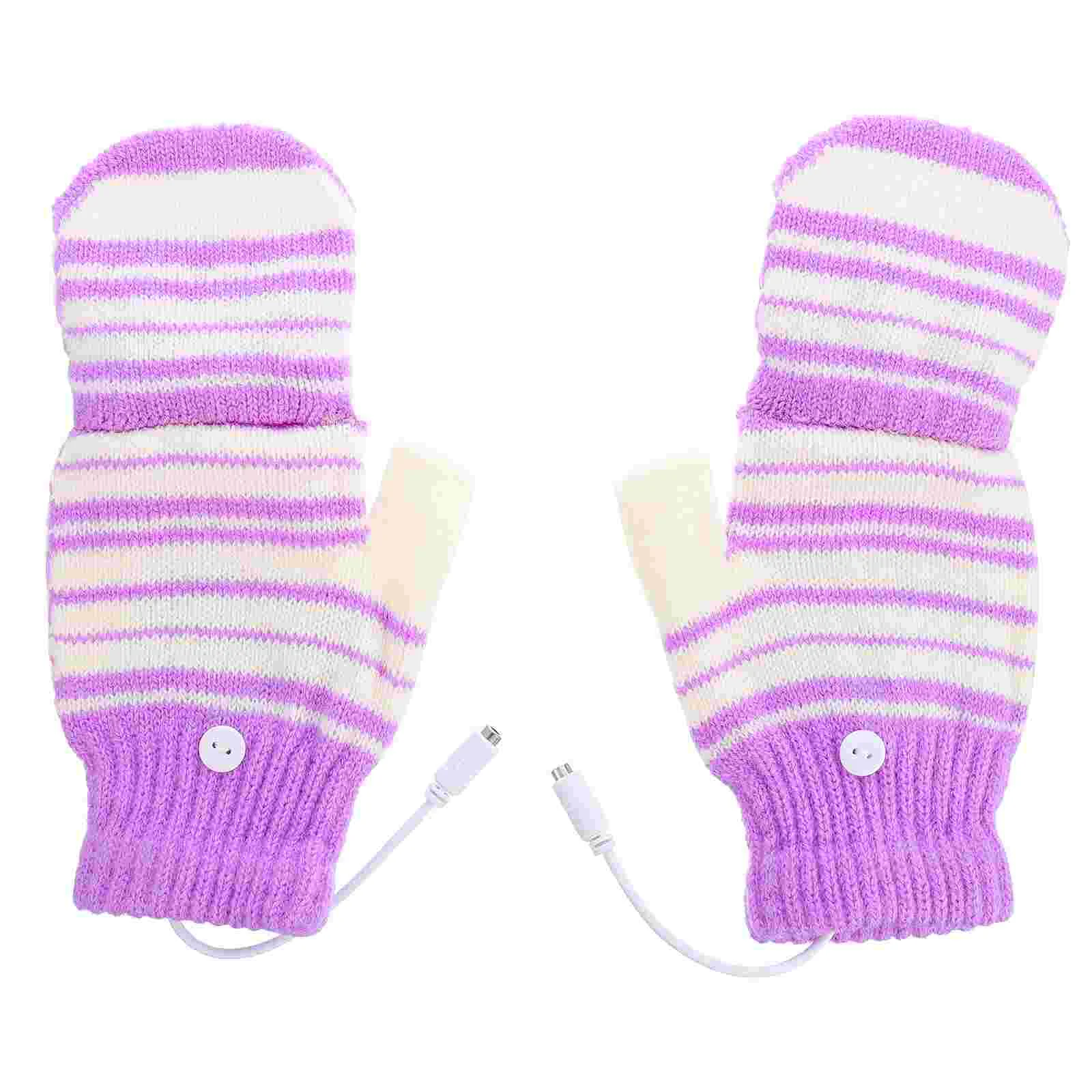 

USB Heated Gloves Woolen Yarn Hand Warmer Electric Winter Womens Half or Full Finger Heating Mitten