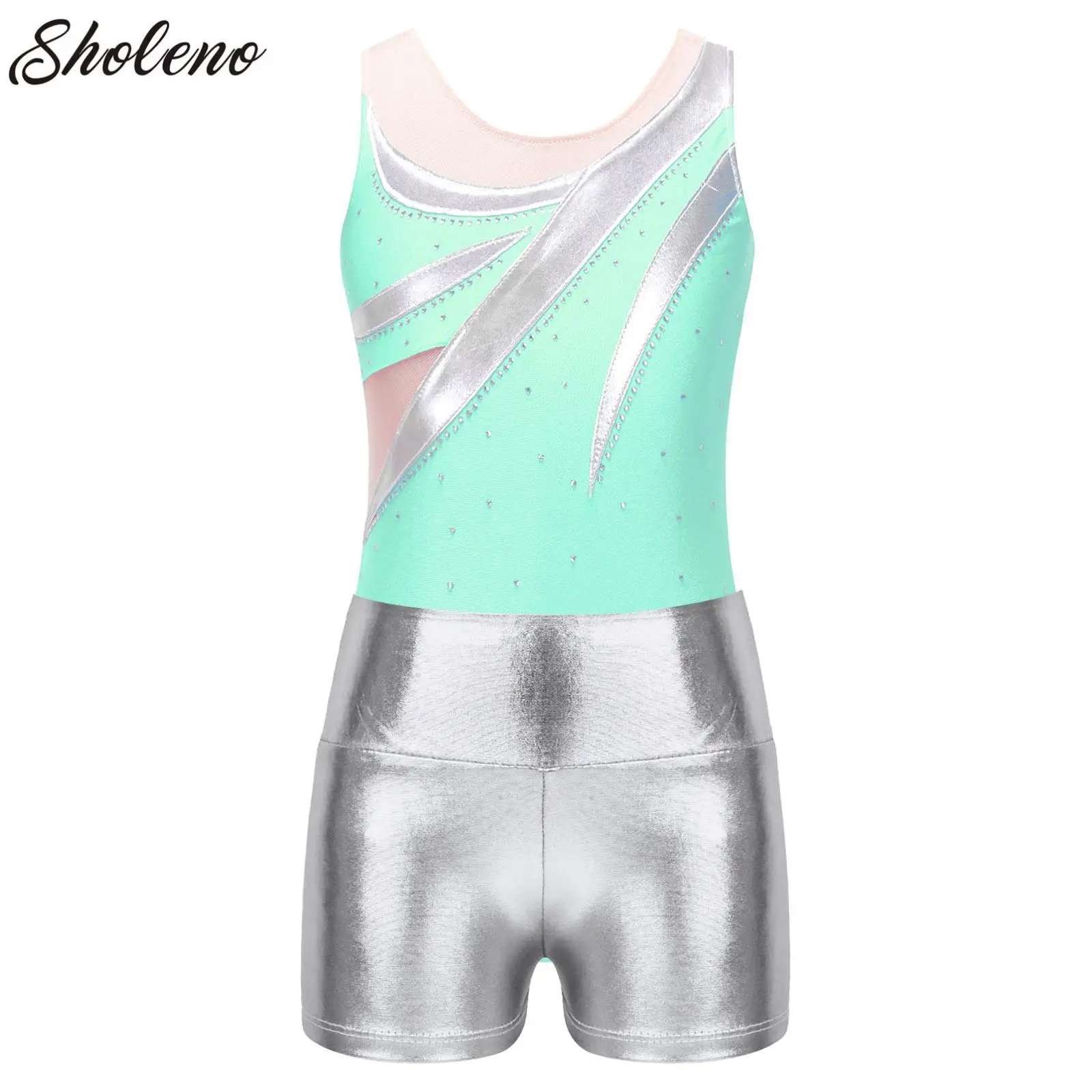 Kids Girls Jumpsuit Gymnastics Sport Dance Leotard Set Fancy Print Tops Shorts Dancewear Bodysuit Fitness Sportswear Swimwear