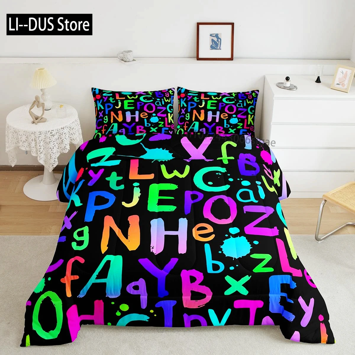 

Science Duvet Cover Set, Hand Drawn Letters Patterns Design, Decorative 3 Piece Bedding Set with 2 Pillow Shams, Queen Full Size