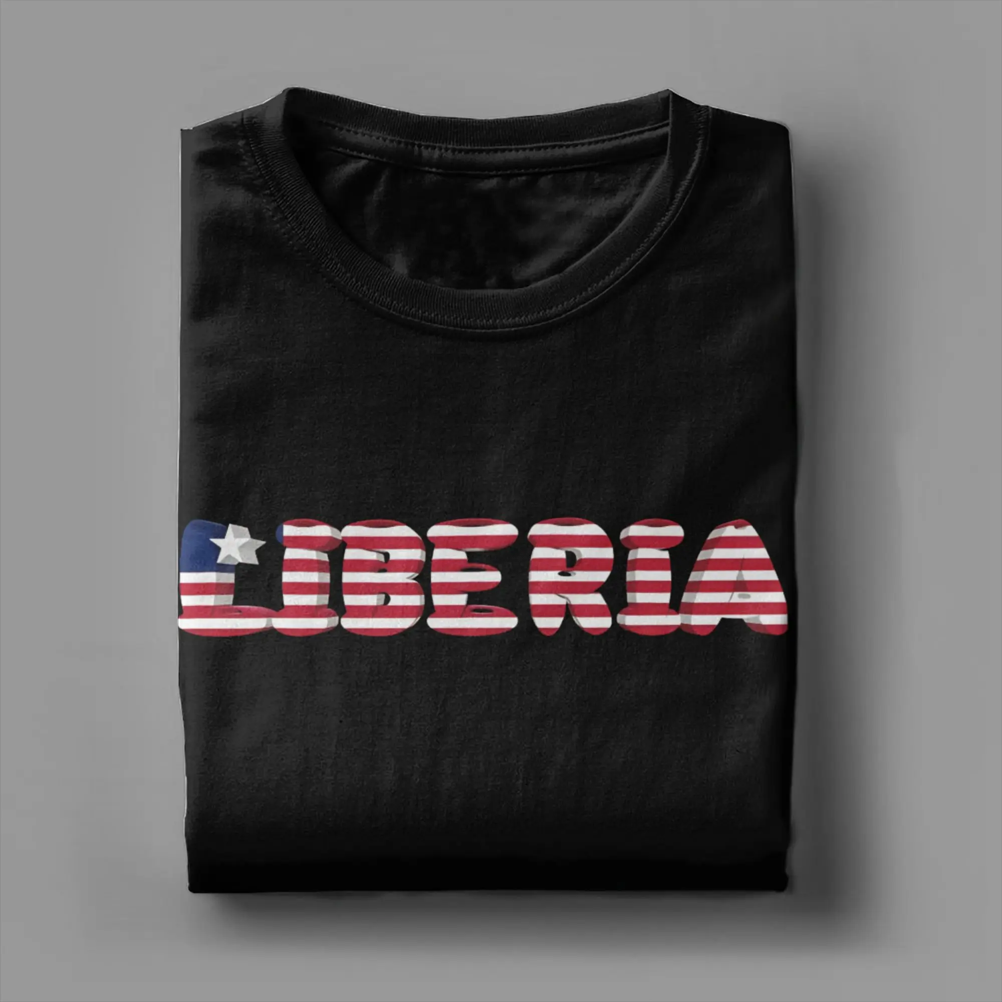Cartoon Outline Liberia Flag Pure Cotton T-Shirt For Men Summer  Y2K Retro T Shirts O Neck Hip Hop Tees Oversized Design Tops