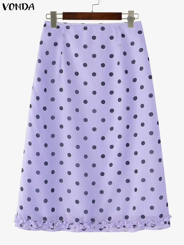 VONDA Bohemian Holiday Party Skirts Women Polka Dot Casual Jupes Faldas Saia  2025 Fashion Ruffled See-through Long Bottoms