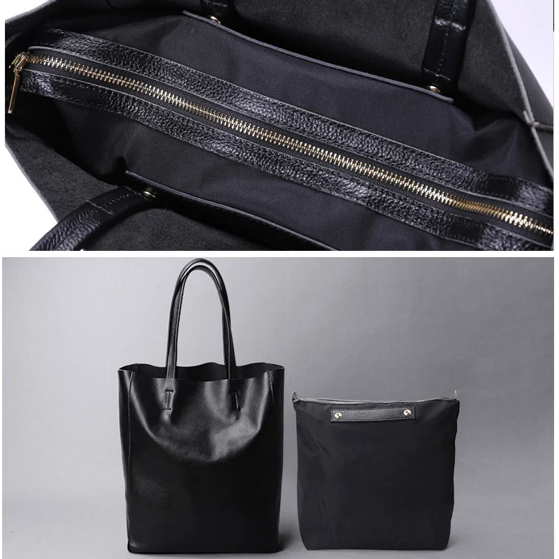 Genuine Leather Bag Women Casual Tote Female Luxury Simple Fashion Handbag Lady Cowhide Leather Daily Use Shoulder Shopping Bag