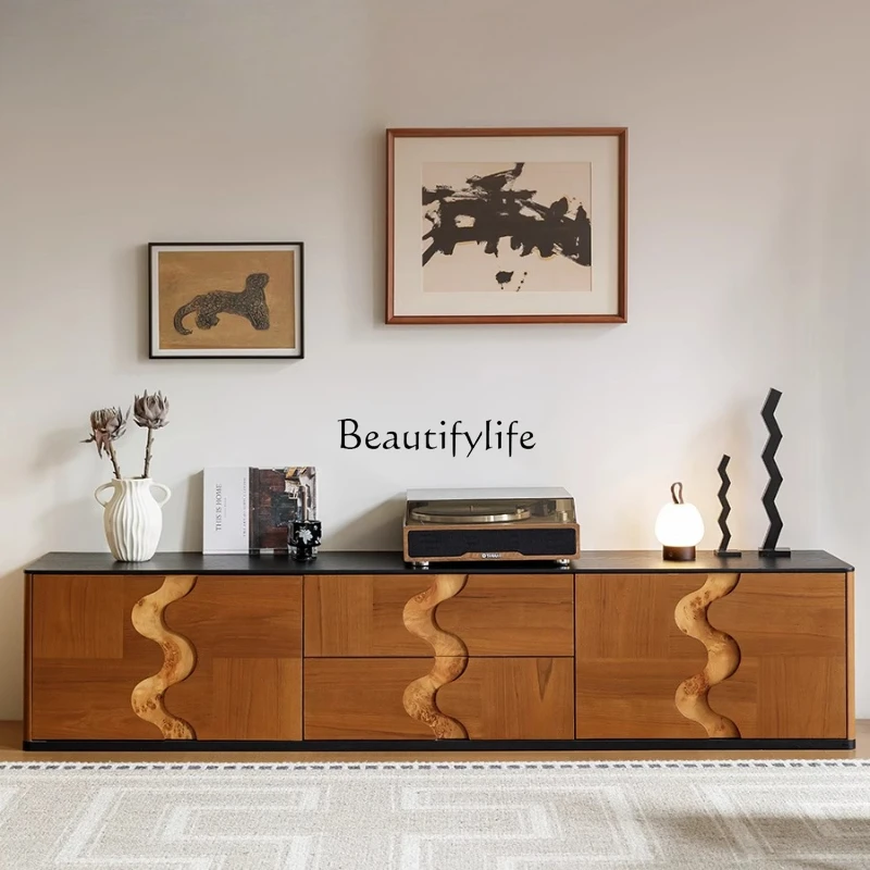 *خزانة تلفزيون من الخشب الصلب على طراز العصور الوسطى، خزانة أرضية منزلية لغرفة المعيشة بالرياح الرملي #2