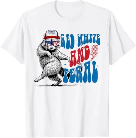 250. Unabhängigkeitstag 4. Juli T-Shirt mit Wildem und Freiem Otter, Rot-Weißes und Wildes Waschbär-Shirt für den 4. Juli, Stolzes USA-Tee-Shirt – Detail 8