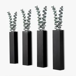 Wall Planter for Indoor Plants Black Wall Decor for Living Room Bathroom Wood Wall Vases for Dried Flowers and Faux Greenery