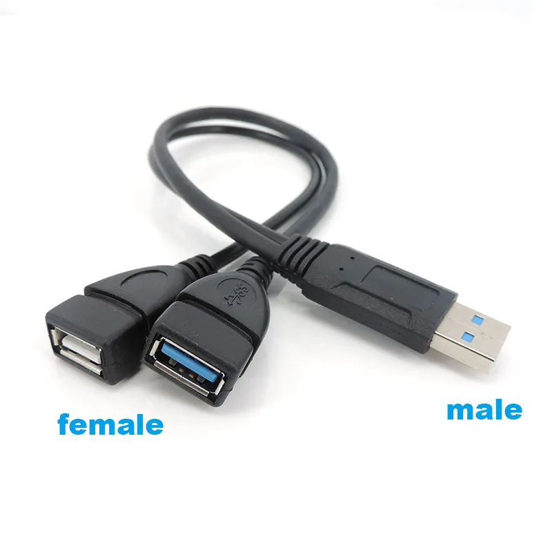 USB 3.0 A 1 Male To 2 way Dual USB Female Data Charging Hub Power Adapter Y Splitter USB Power Cable Cord Extension cord e1