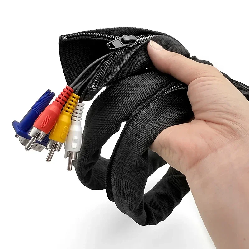 Schwarze 16–100 mm Anti-Tangle-Reißverschluss-Kabelhülle, staubdichter Kabel-Organizer, Schutz für Zuhause, Büro, Computer, Kabelmanagement – Detail 2