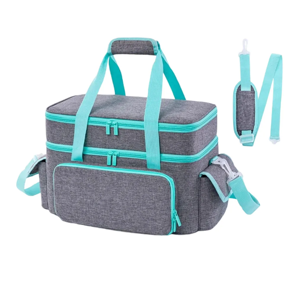

Large Capacity Double Layer Sewing Storage Bag with Adjustable Partitions Detachable Pouches and Shoulder Strap for Sewing Kits