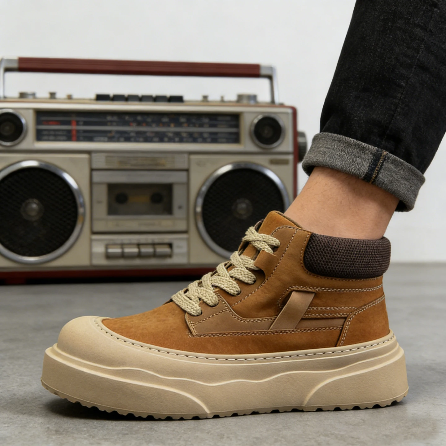 

Новые мужские высокие ботинки 2026 года – уличные походные ботинки в британском ретро-стиле, водонепроницаемые нескользящие рабочие ботинки на платформе с увеличенной высотой