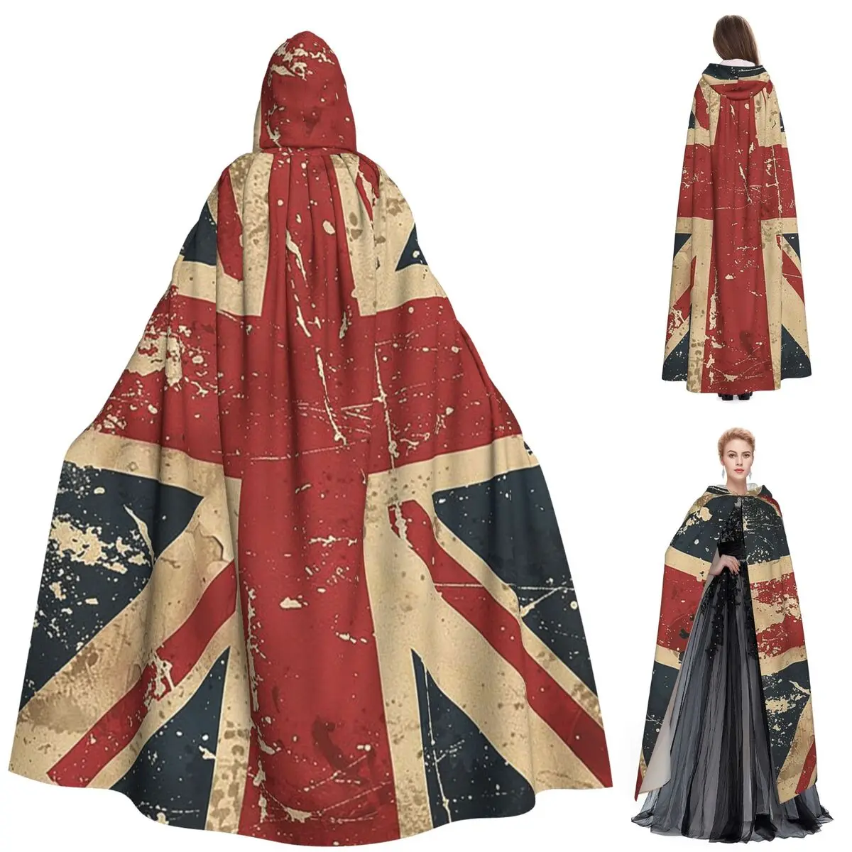 

Винтажный длинный плащ с капюшоном Юнион Джек, средневековый костюм ведьмы, накидка для косплея, пальто на Хэллоуин для взрослых, унисекс