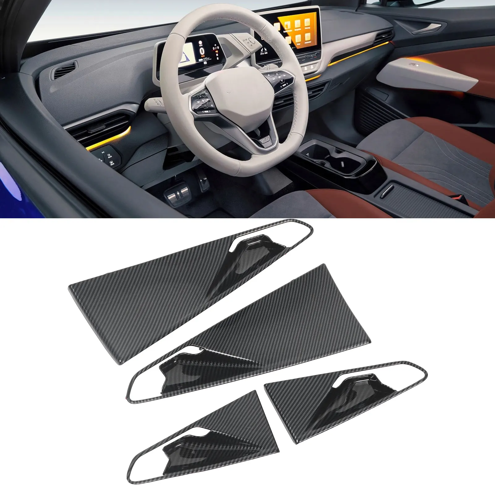 4 Pcs For volkswagen ID.4 ID4 Crozz 2 Accessories Door Handle Bowl Frame Sticker Carbon Fiber Style Inner Door Handle Bowl Cover