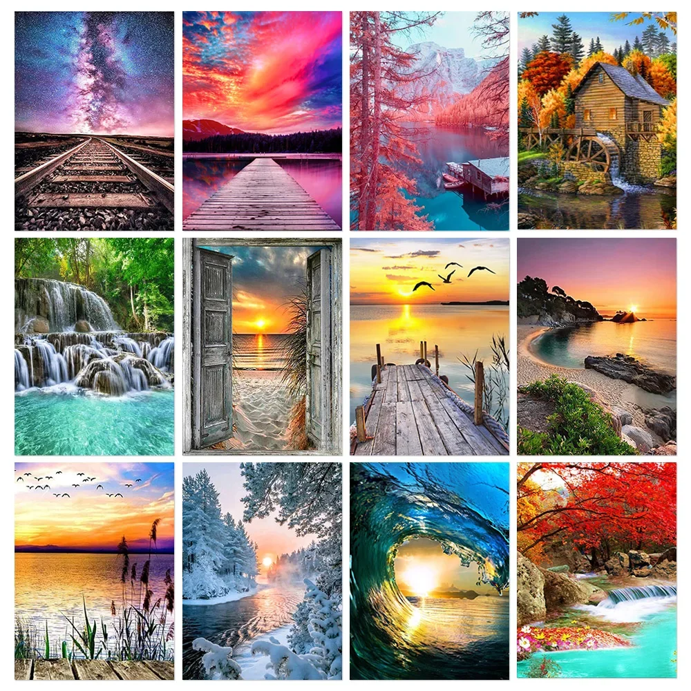 5D DIY Diamond Painting Seaside Sunset Rhinestone Landscape Art Picture Full Diamond Embroidery Mosaic Gift Home Decoration Kit