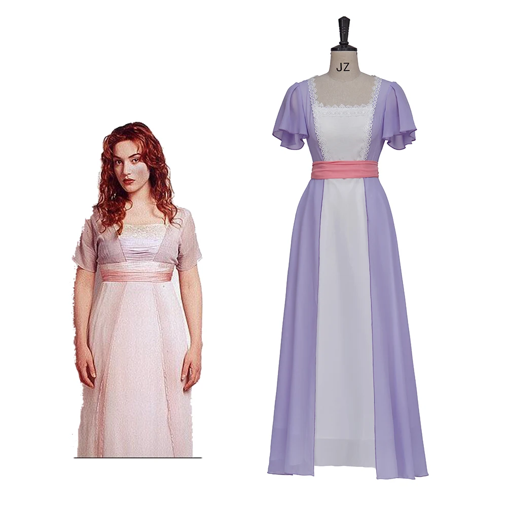 Titanic Rose Cosplay Costume Rose Swim Dress Sinking Lace Dress Rose Romantic Evening Gown Dress Regency Long Dress