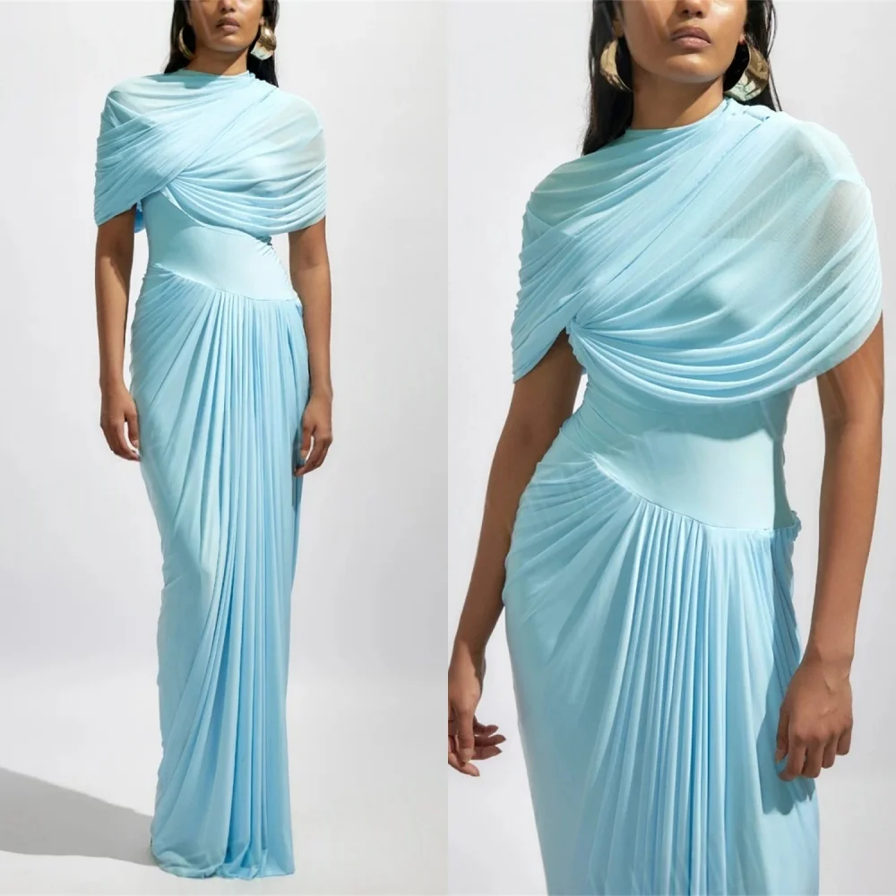 فستان سهرة شيفون مخصص شفاف برقبة دائرية وأكمام قصيرة فساتين العودة للوطن الفاخرة للمناسبات الخاصة