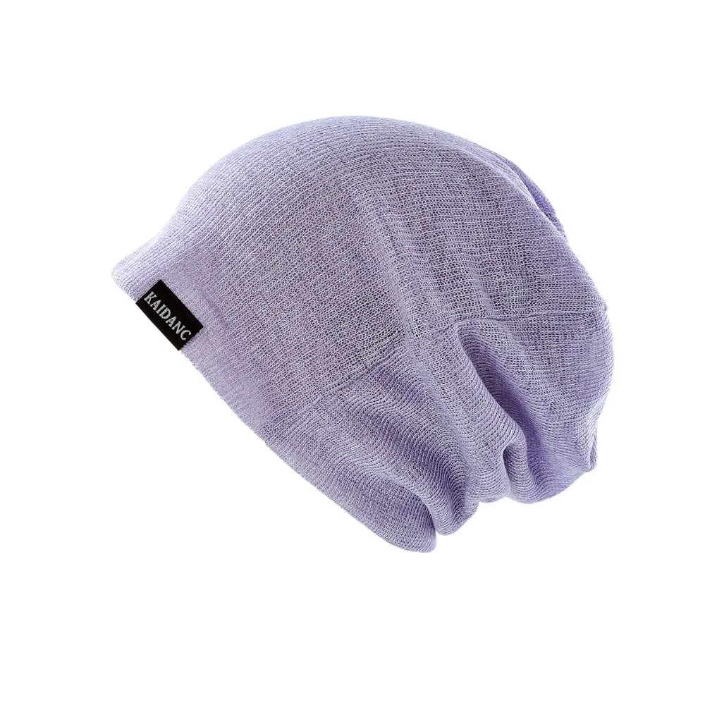 

Polyester Thin Breathable Pullover Hat Soft Double Layer Knitted Outdoor Baggy Skullcaps Knitted Solid Color