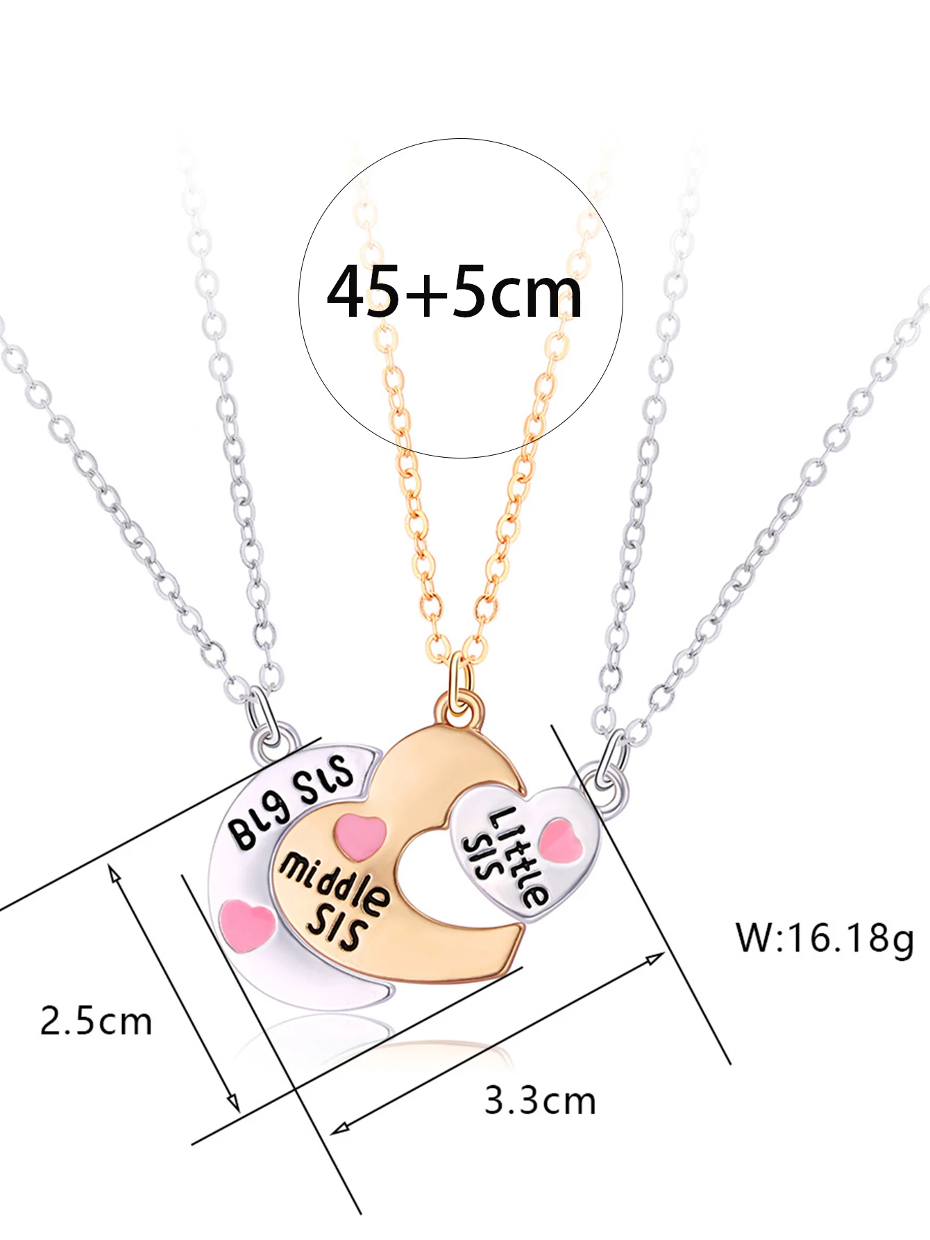 3 Pcs/Set Mother Daughter Metal Pendant Necklace Sister Mom Heart Contacted Together Fine Jewelry Gifts