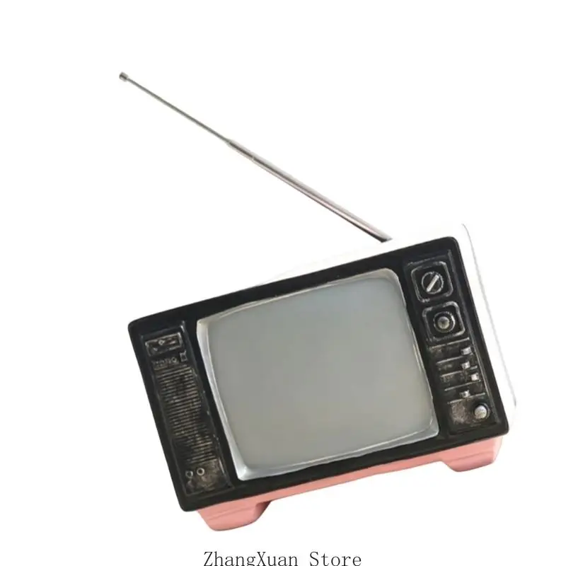 Nostalgische Tabletop-Akzent-TV-Figur für Heimbüro-Regaldekorationen, Fernsehreplikate aus Harz mit Used-Look, 3XUF – Detail 10