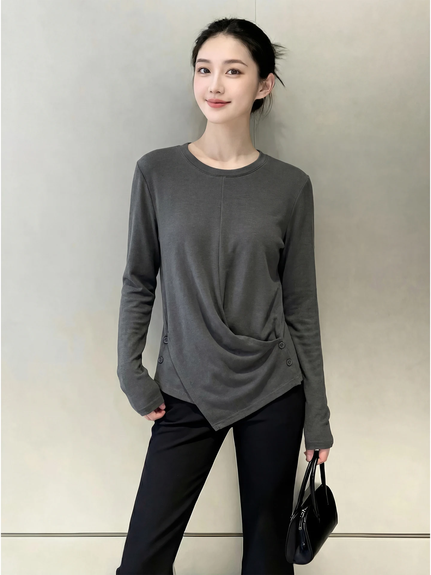 

Ele ey Slimming Base irt Women's plus Size Long Sve Waist-Cinching Top Versatile Faionable Spring 2026 Design