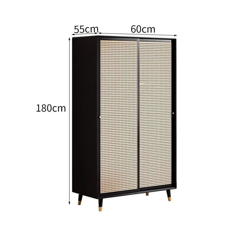 

Japanese rattan wardrobe small apartment household sliding door storage cabinet simple retro wardrobe combination black light lu